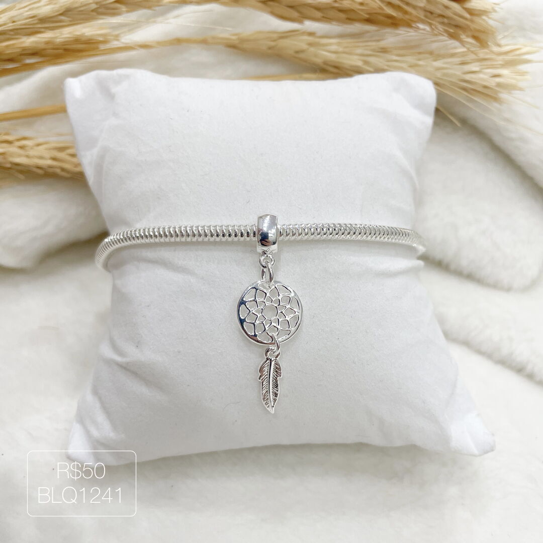 Berloque Apanhador de Sonhos Pendurado Liso Prateado